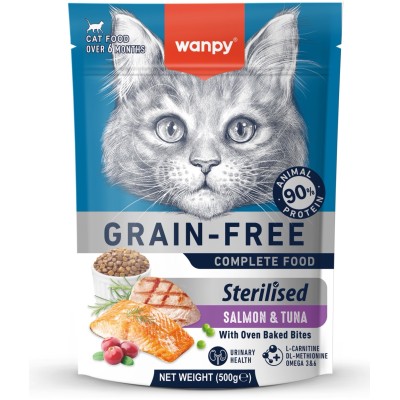 Wanpy Cat Сухой корм беззерновой с лососем и тунцом для стерилизованных кошек 500 г