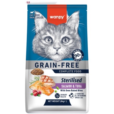 Wanpy Cat Сухой корм беззерновой с лососем и тунцом для стерилизованных кошек 8 кг