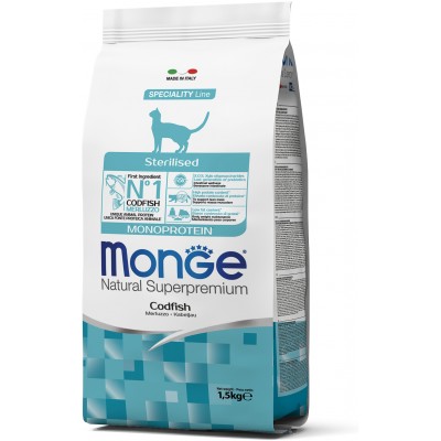 Monge Cat Monoprotein Sterilised Merluzzo корм для стерилизованных кошек с треской 1,5 кг.