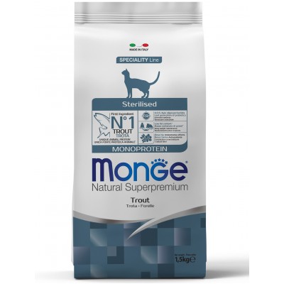 Monge Cat Monoprotein Sterilised Trout Сухой корм для стерилизованных кошек с форелью 1,5 кг.