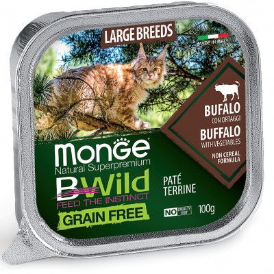 Monge Cat BWild GRAIN FREE беззерновые консервы из буйвола с овощами для кошек крупных пород 100 гр.