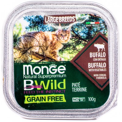 Monge Cat BWild GRAIN FREE беззерновые консервы из буйвола с овощами для кошек крупных пород 100 гр.