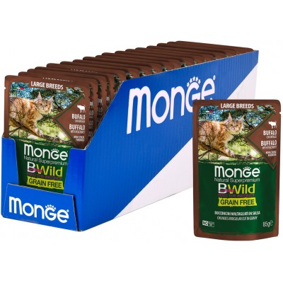 Monge Cat BWild GRAIN FREE паучи из мяса буйвола с овощами для кошек крупных пород 85 гр.