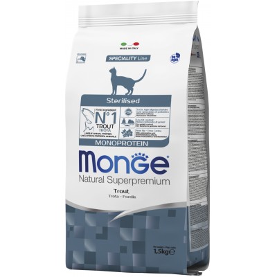 Monge Cat Monoprotein Sterilised Trout Сухой корм для стерилизованных кошек с форелью 1,5 кг.