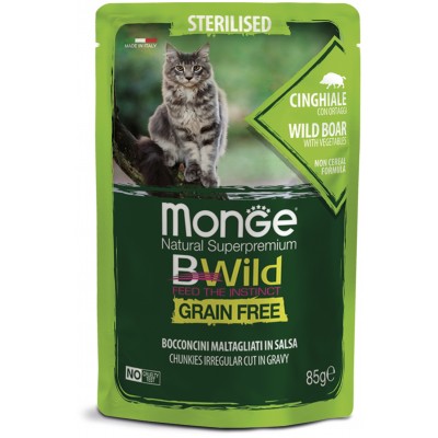 Monge Cat BWild GRAIN FREE паучи из мяса дикого кабана с овощами для стерилизованных кошек 85 гр.