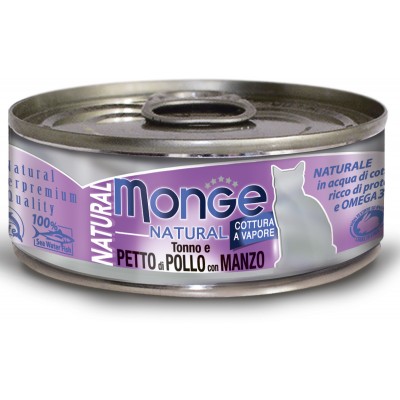 Monge Cat Natural консервы для кошек тунец с курицей и говядиной 80 гр.