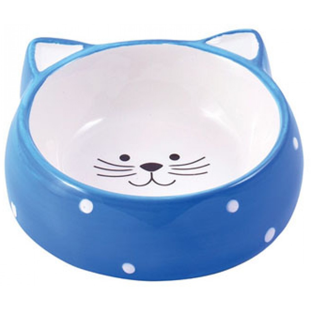 Mr.Kranch миска керамическая для кошек 250 мл. Мордочка кошки голубая
