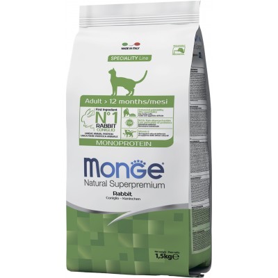 Monge Cat Monoprotein Adult Rabbit корм для взрослых кошек с кроликом 1,5 кг.