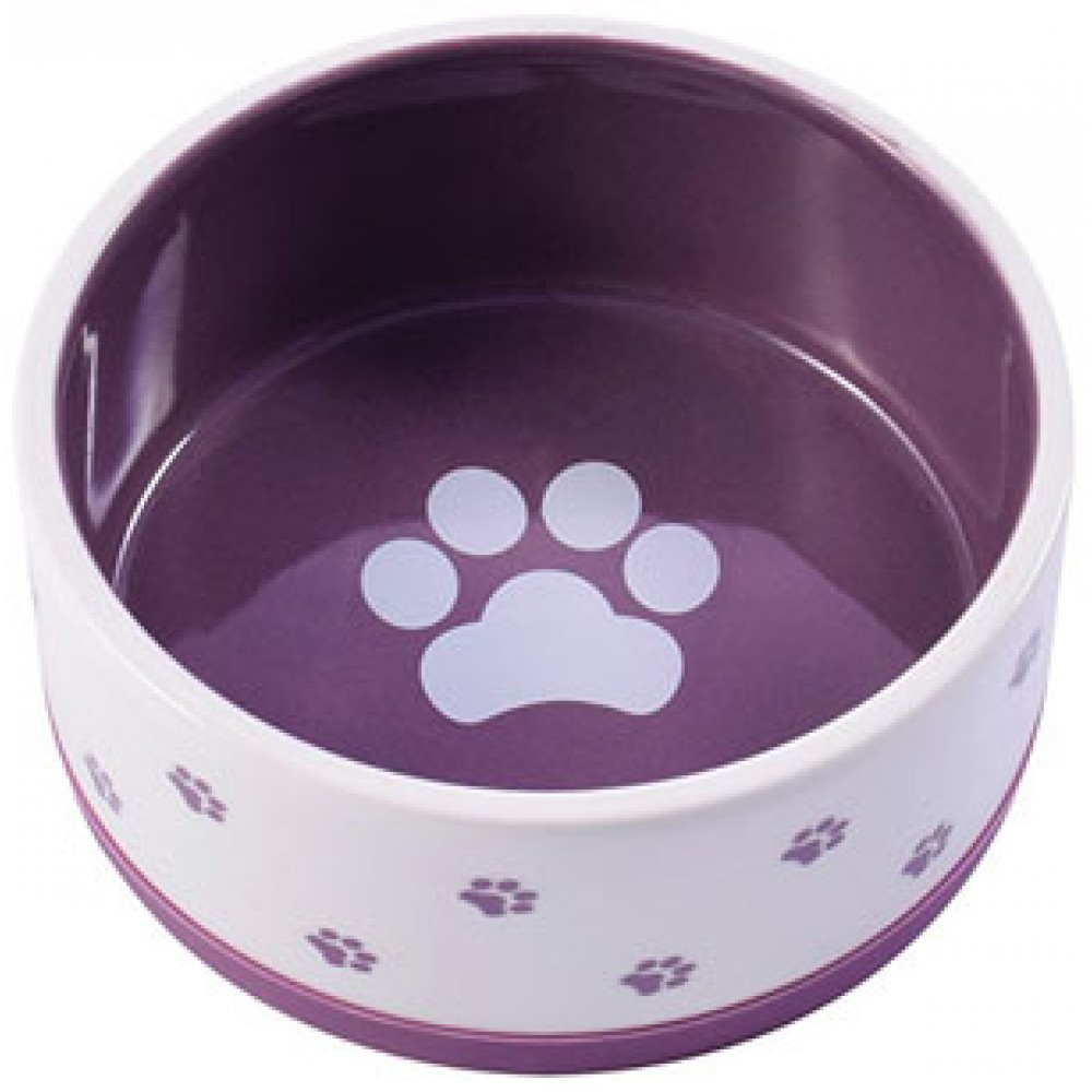Mr.Kranch миска керамическая нескользящая для собак 360 мл. белая с фиолетовым
