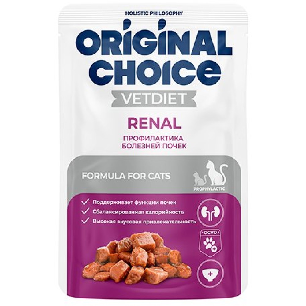 Original Choice VetDiet Renal пауч диетическое полнорационное питание  для взрослых кошек профилактика болезней почек 85 гр.