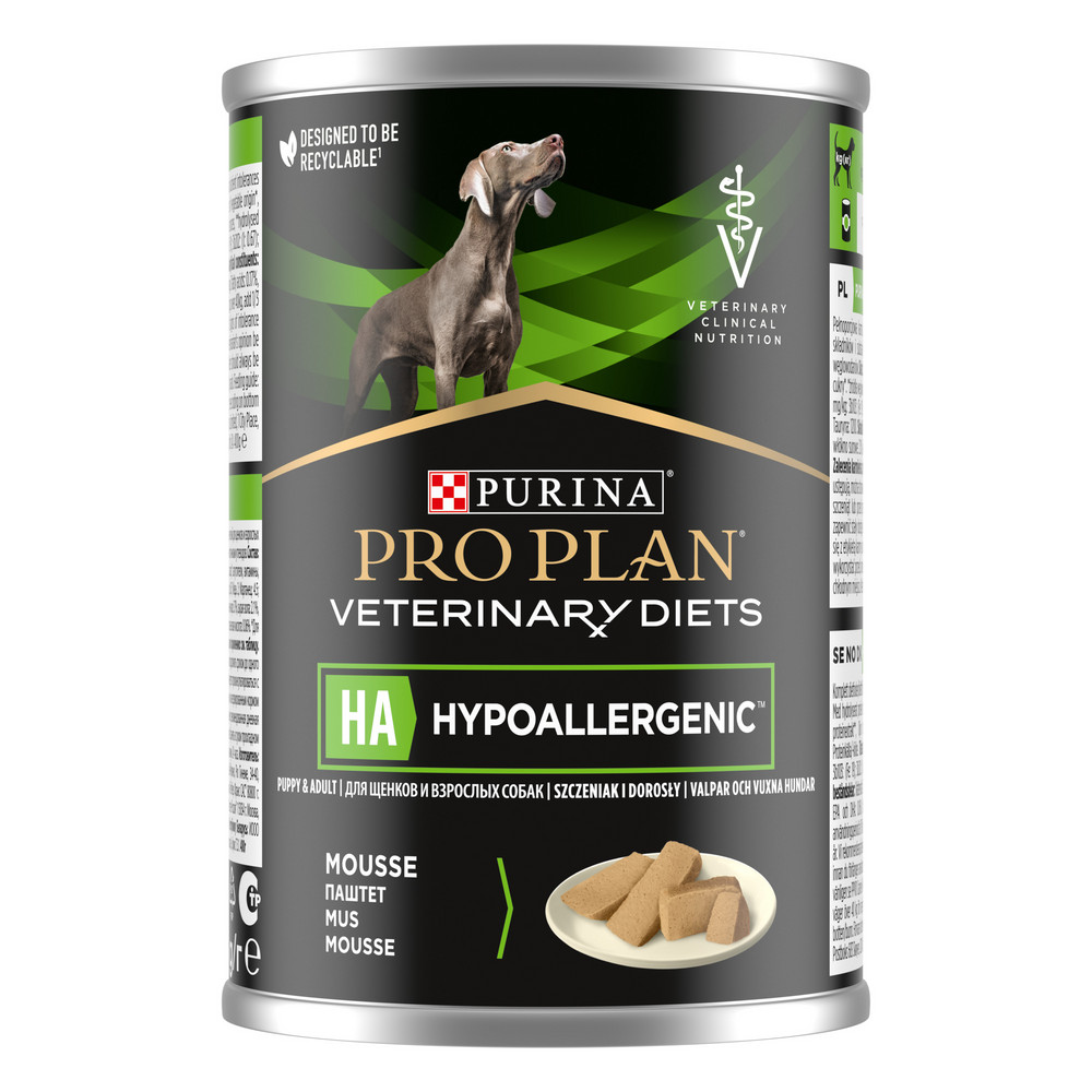 Pro Plan Veterinary Diets HA Hypoallergenic Влажный корм для собак диетический для снижения пищевой непереносимости ингредиентов и питательных веществ  паштет 400 гр.