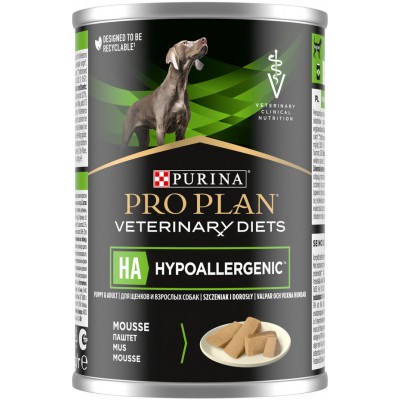 Pro Plan Veterinary Diets HA Hypoallergenic Влажный корм для собак диетический для снижения пищевой непереносимости ингредиентов и питательных веществ  паштет 400 гр.