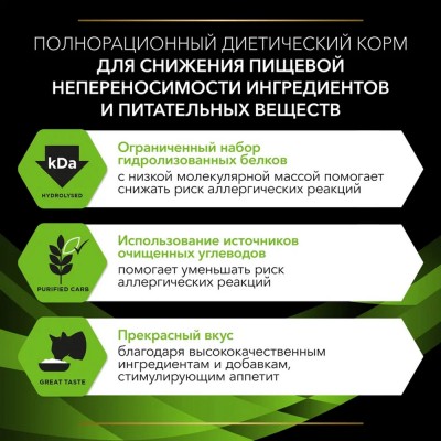 Pro Plan Veterinary Diets HA ST/OX Hypoallergenic Сухой корм для кошек диетический для снижения пищевой непереносимости ингредиентов и питательных веществ 1.3 кг.