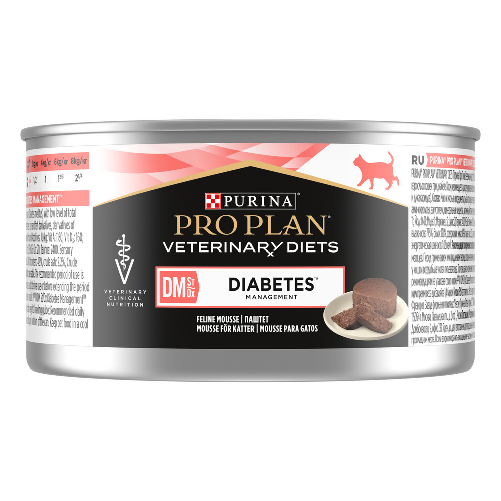 Pro Plan Veterinary Diets DM ST/OX Diabetes Management Влажный корм для кошек диетический для регулирования потребления глюкозы при сахарном диабете паштет 195 гр.
