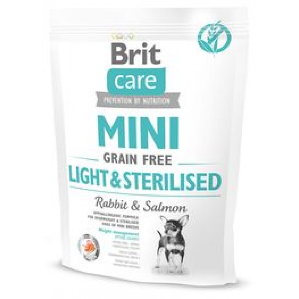 Корм сухой беззерновой Brit Care "Mini Light & Sterilised" для взрослых собак мини-пород с избыточным весом или стерилизованных, 400г