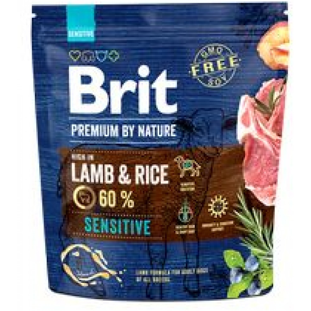 Корм сухой Brit Premium by Nature Sensitive Lamb для собак всех пород с чувствительным пищеварением, с ягненком и рисом 1 кг