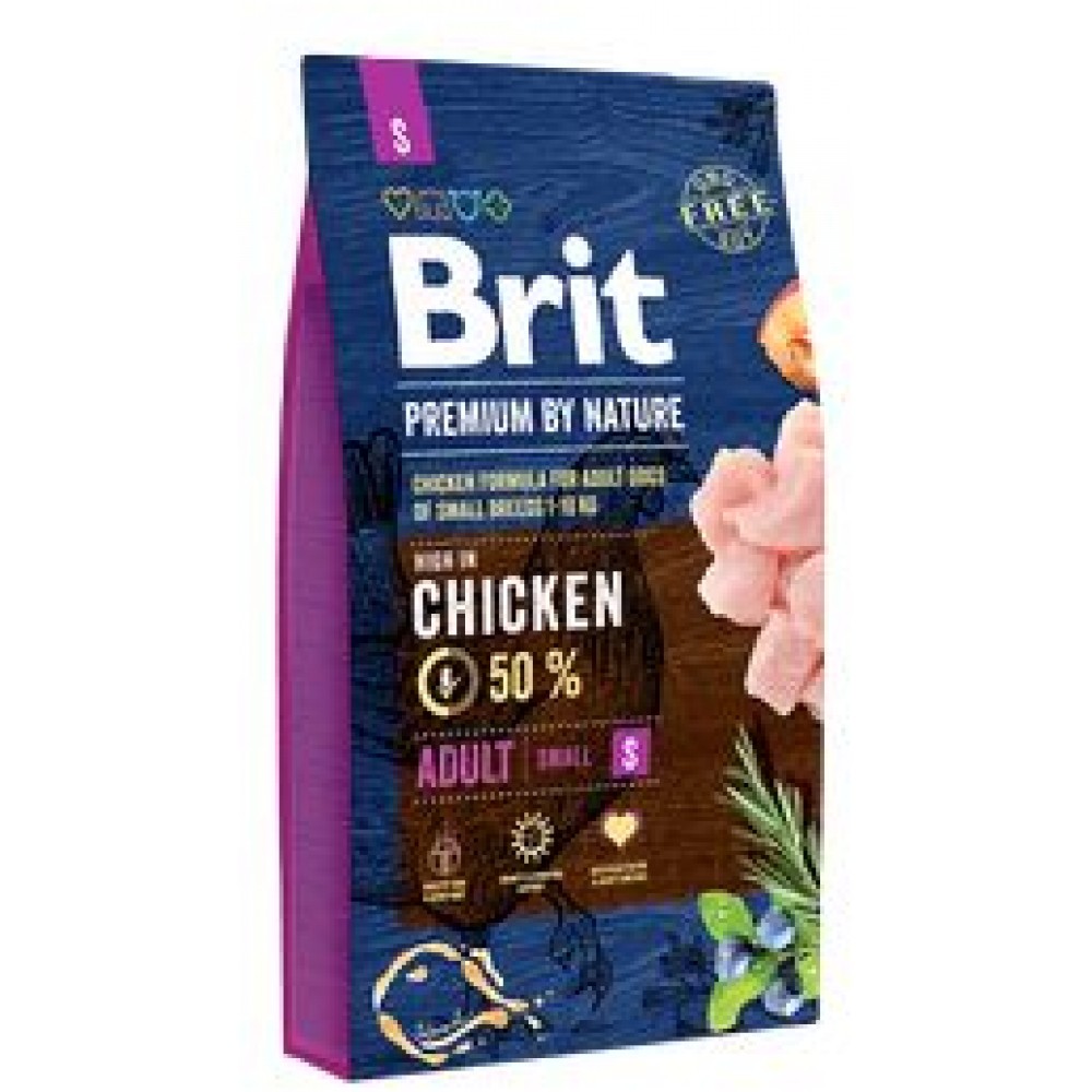 Корм сухой Brit Premium by Nature Adult S, для взрослых собак мелких пород, 8 кг