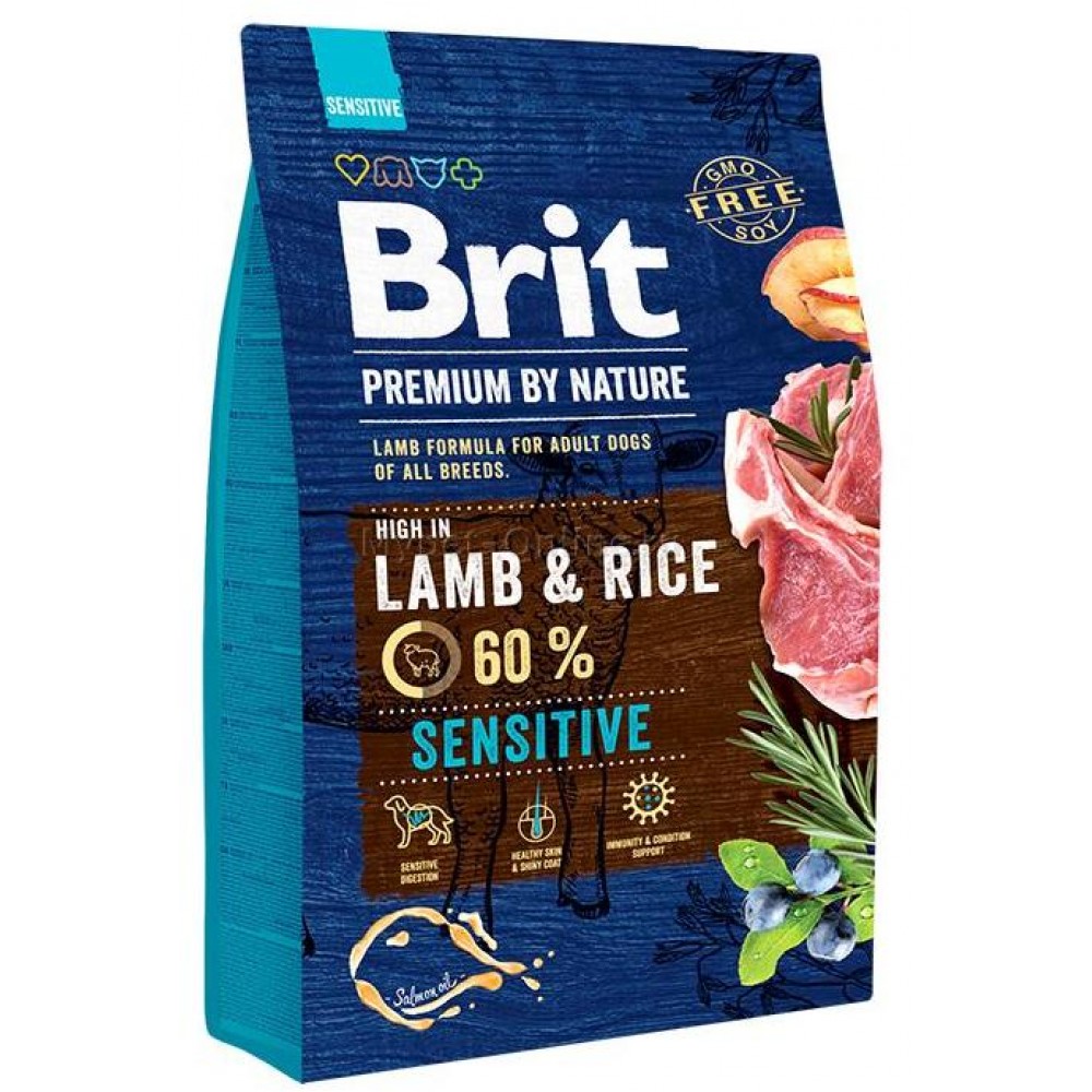 Корм сухой Brit Premium by Nature Sensitive Lamb для собак всех пород с чувствительным пищеварением, с ягненком и рисом 3 кг