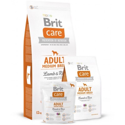 Сухой корм Brit Care Adult Medium Breed для собак средних пород, ягненок с рисом, 1 кг