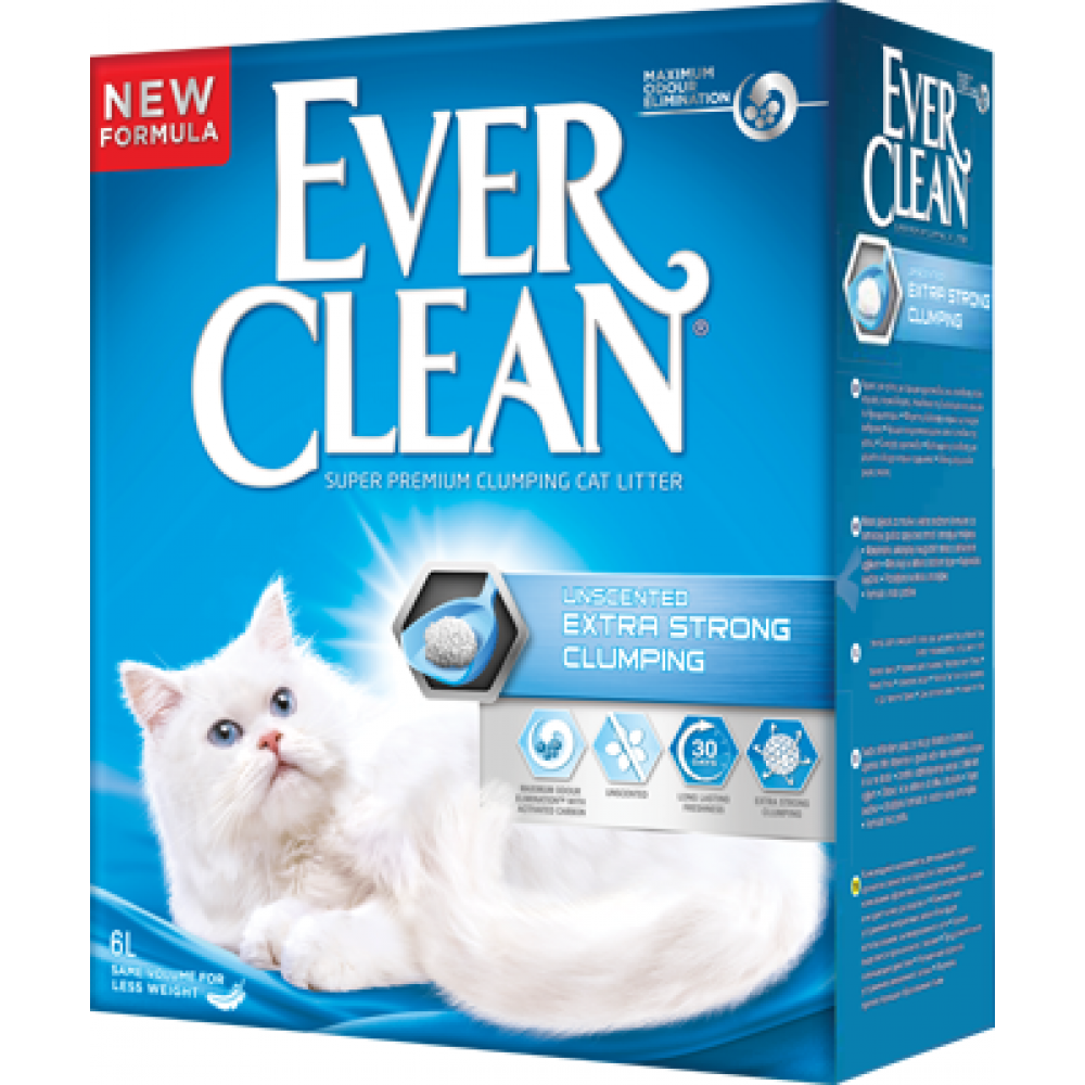 Ever Clean Extra Strong Clumping Unscented Наполнитель комкующийся глиняный без ароматизатора для чувствительных кошек, 6 л.
