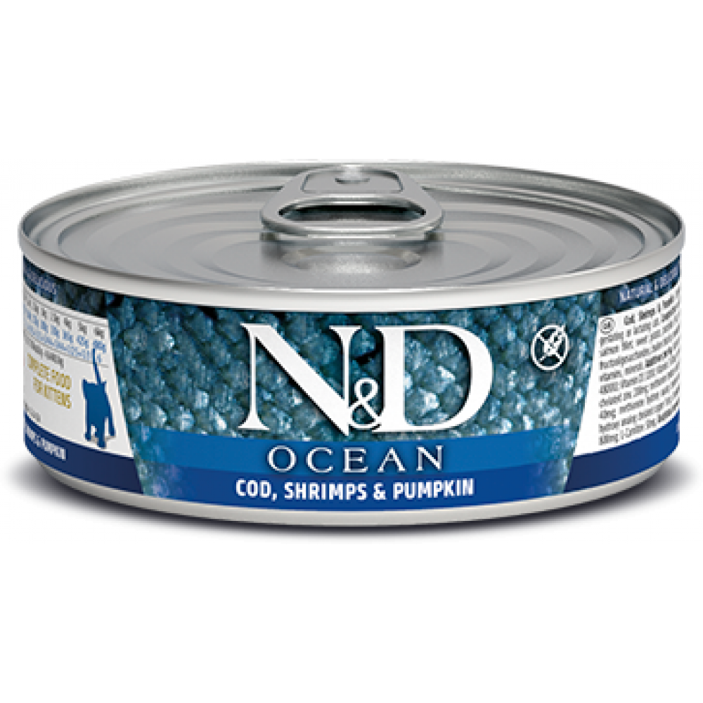 Farmina N&D OCEAN Консервы для котят, треска с креветками и тыквой, 80гр.