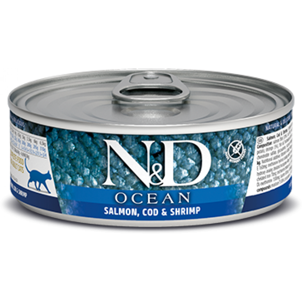 Farmina N&D Ocean Консервы для кошек лосось с треской и креветками 80 гр.
