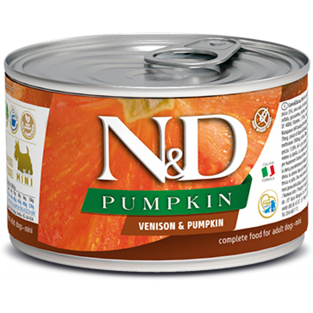 Farmina N&D Pumpkin Adult Mini Консервы для взрослых собак мелких пород оленина и тыква 140 гр.