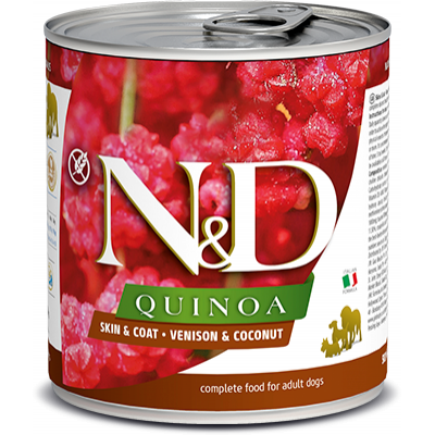 Farmina N&D QUINOA SKIN AND COAT Консервы для собак, для снижения пищевой непереносимости, оленина с кокосом, 285гр.