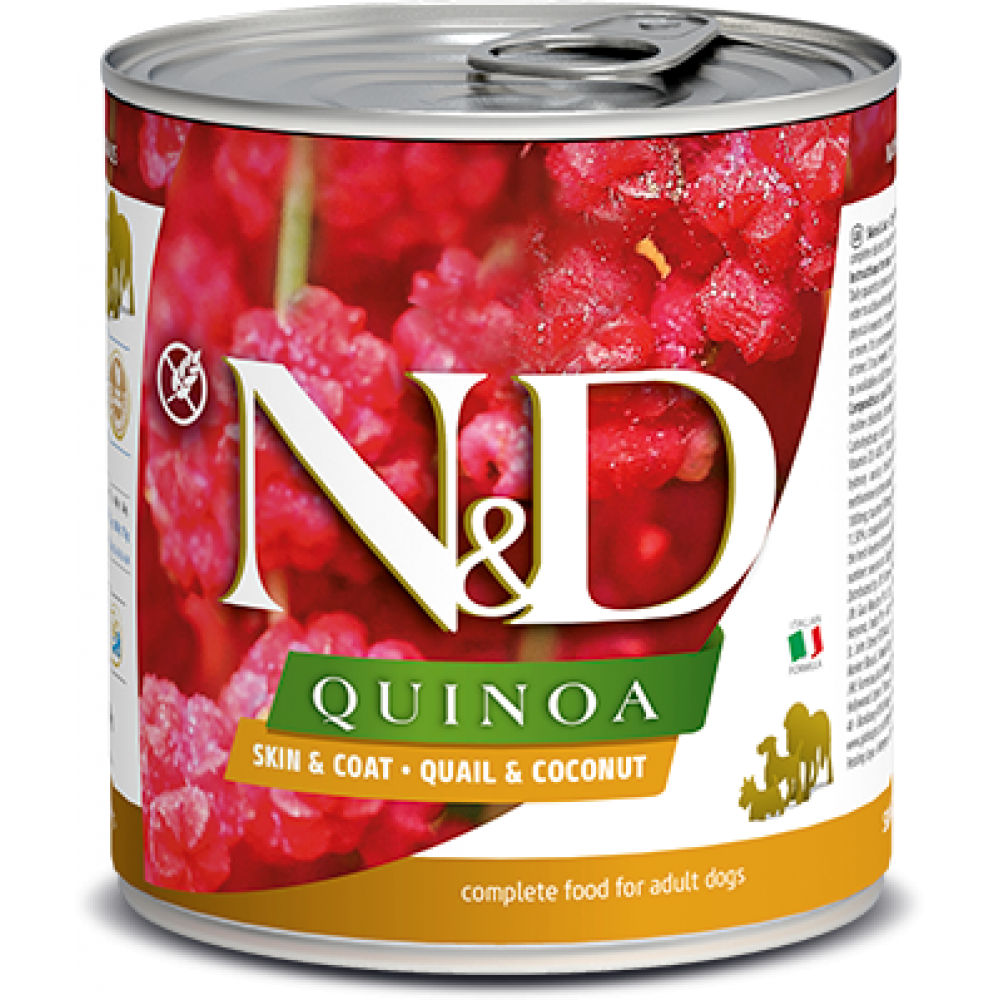 Farmina N&D QUINOA SKIN AND COAT Консервы для собак, для снижения пищевой непереносимости, перепел с кокосом, 285гр.