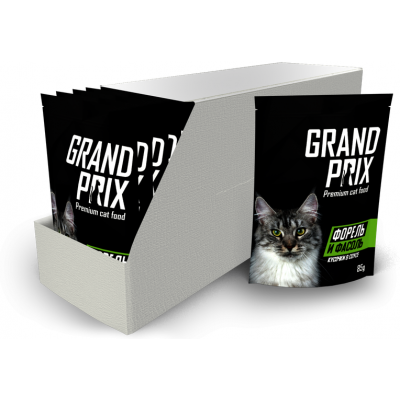 Grand Prix Консервы для кошек кусочки в соусе форель и фасоль пауч 85 гр.