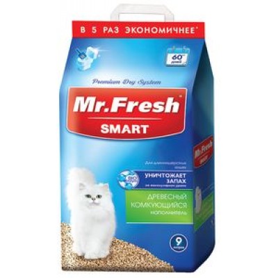 Mr. Fresh Наполнитель древесный комкующийся для длинношерстных кошек 9 л. 4,4 кг.