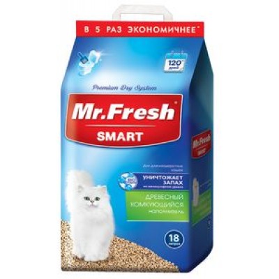 Mr. Fresh Наполнитель древесный комкующийся для длинношерстных кошек 18 л. 8,7 кг.