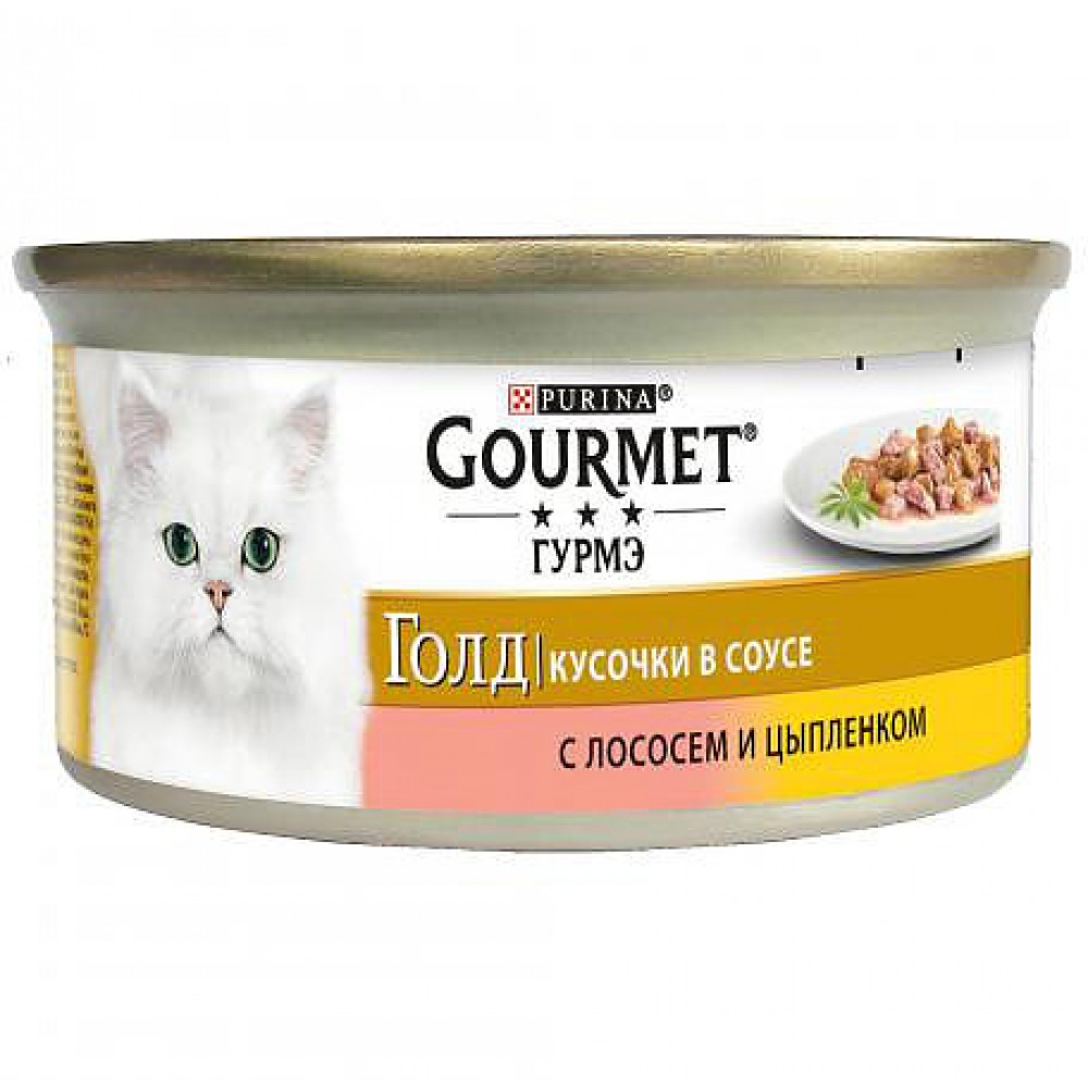Gourmet Gold Консервы для взрослых кошек, лосось и цыплёнок, 85 г.