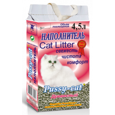 Pussy-Cat Наполнитель впитывающий древесный для кошек (4,5л./2.6кг.)