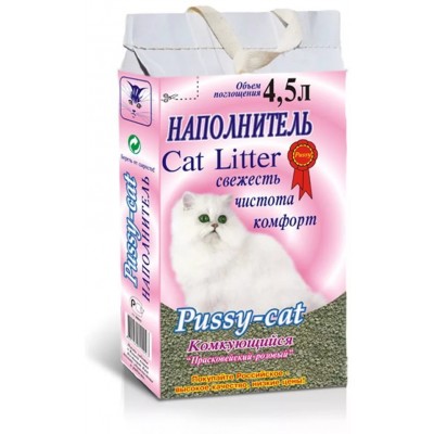 Наполнитель Pussy-Cat комкующийся глиняный розовый для кошек, 4,5 л.